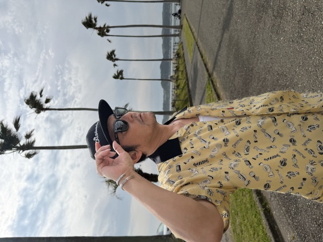夏アロハクレリックシャツ キャンディ柄 イエロー バック